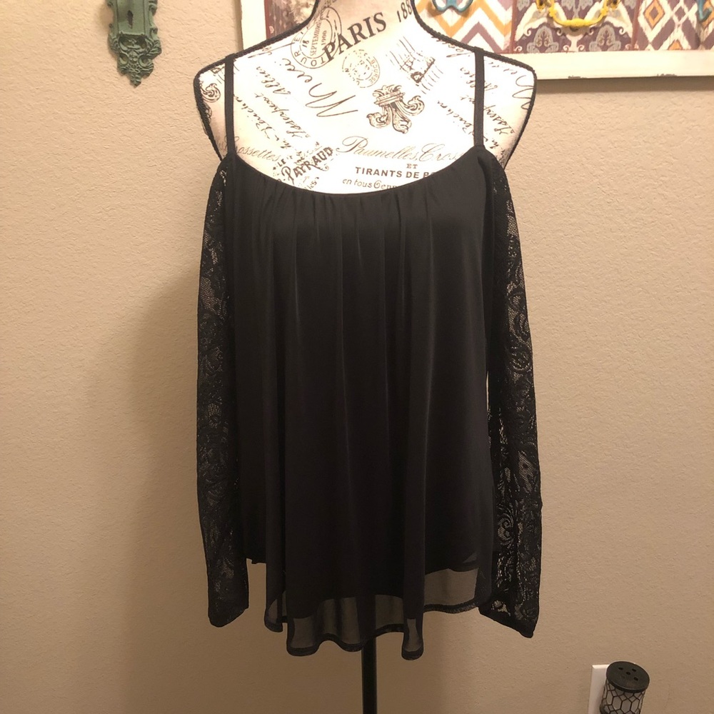 Black top with lace sleeves
